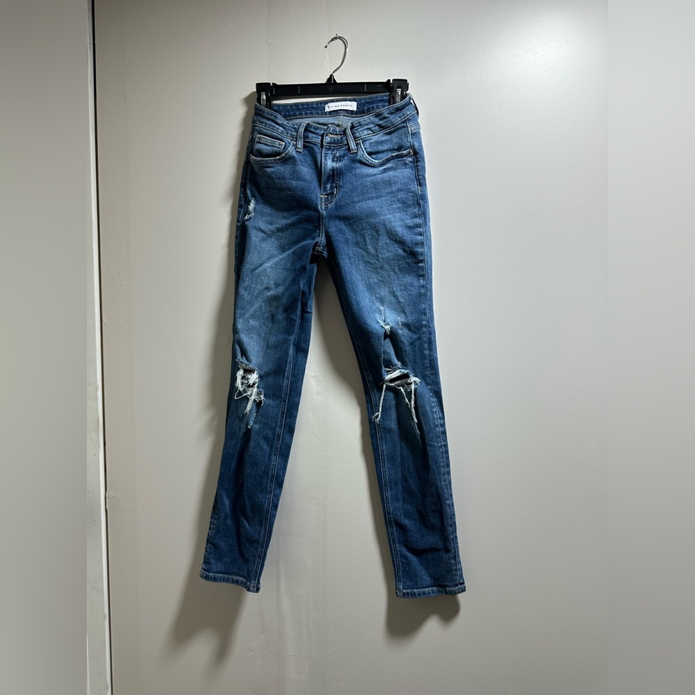 Flying Monkey Blue Straight Leg Jeans with Distressed Details
